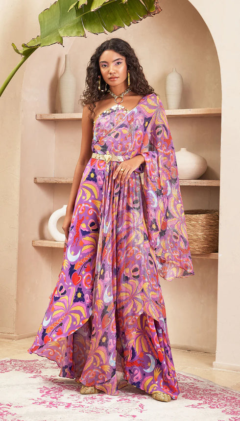 Abigail Lilac Sari Draped Jumpsuit